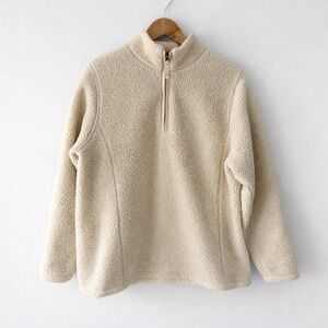 Lands’ End Sherpa Fleece Quarter Zip Pullover Kids L 14-16 Cream Cozy Jacket